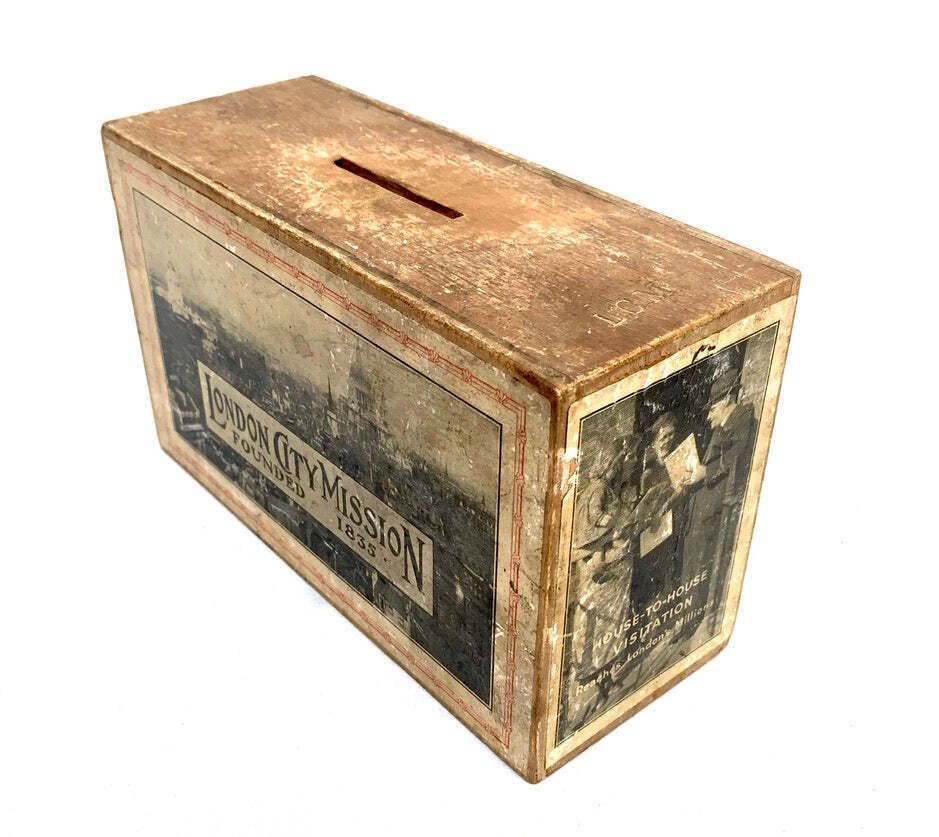 Antique London City Missionary Society Collection Money Box Missions To Men 1965 photo 69.0