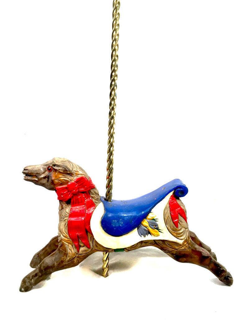 Antique Salvaged Fairground Ride Merry Go Round Wooden Carved Horse & Brass Pole photo 495.0