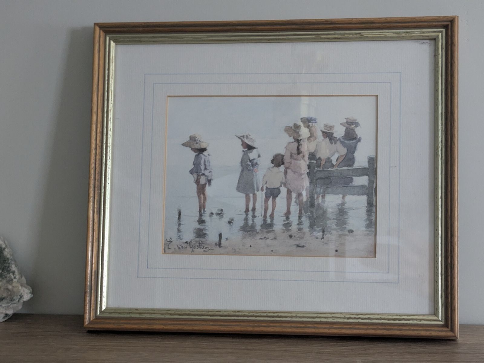 Edouard Van Goethem (1857–1924) — Children Paddling At The Seaside Original Watercolour — Signed