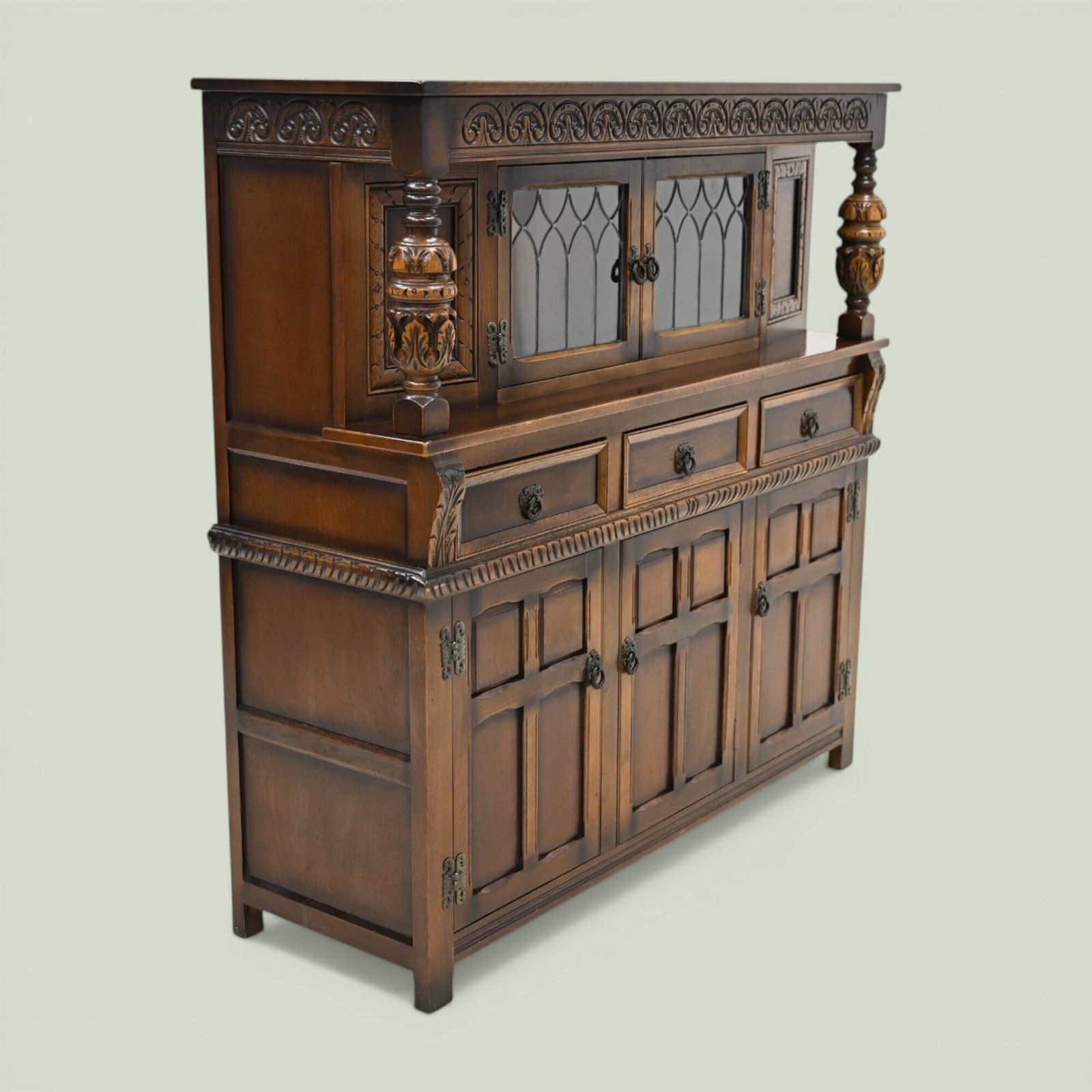 Old Charm Court Cupboard Oak Tudor Style Free Uk Delivery. photo vintage