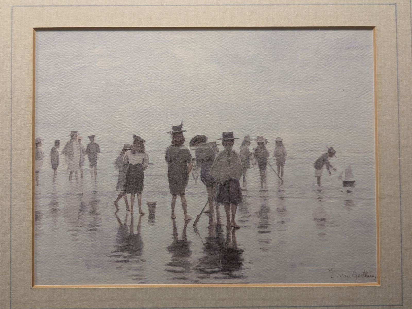 Edouard Van Goethem (1857–1924) — Figures On The Beach At Low Tide Original Watercolour — Signed photo furniture