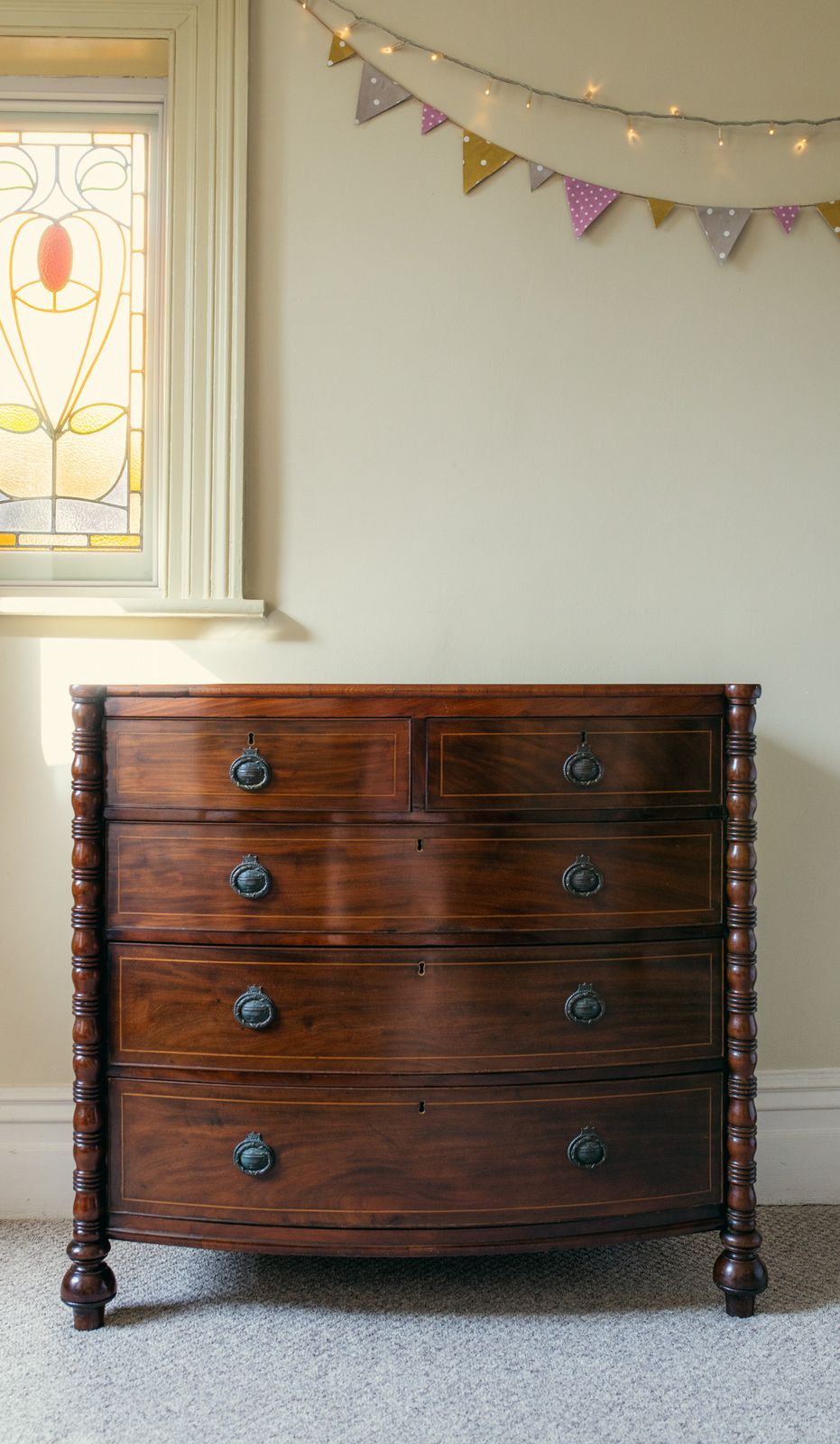 Mahogany Bow Front Chest Of Drawers By Jas Shoolbred & Co