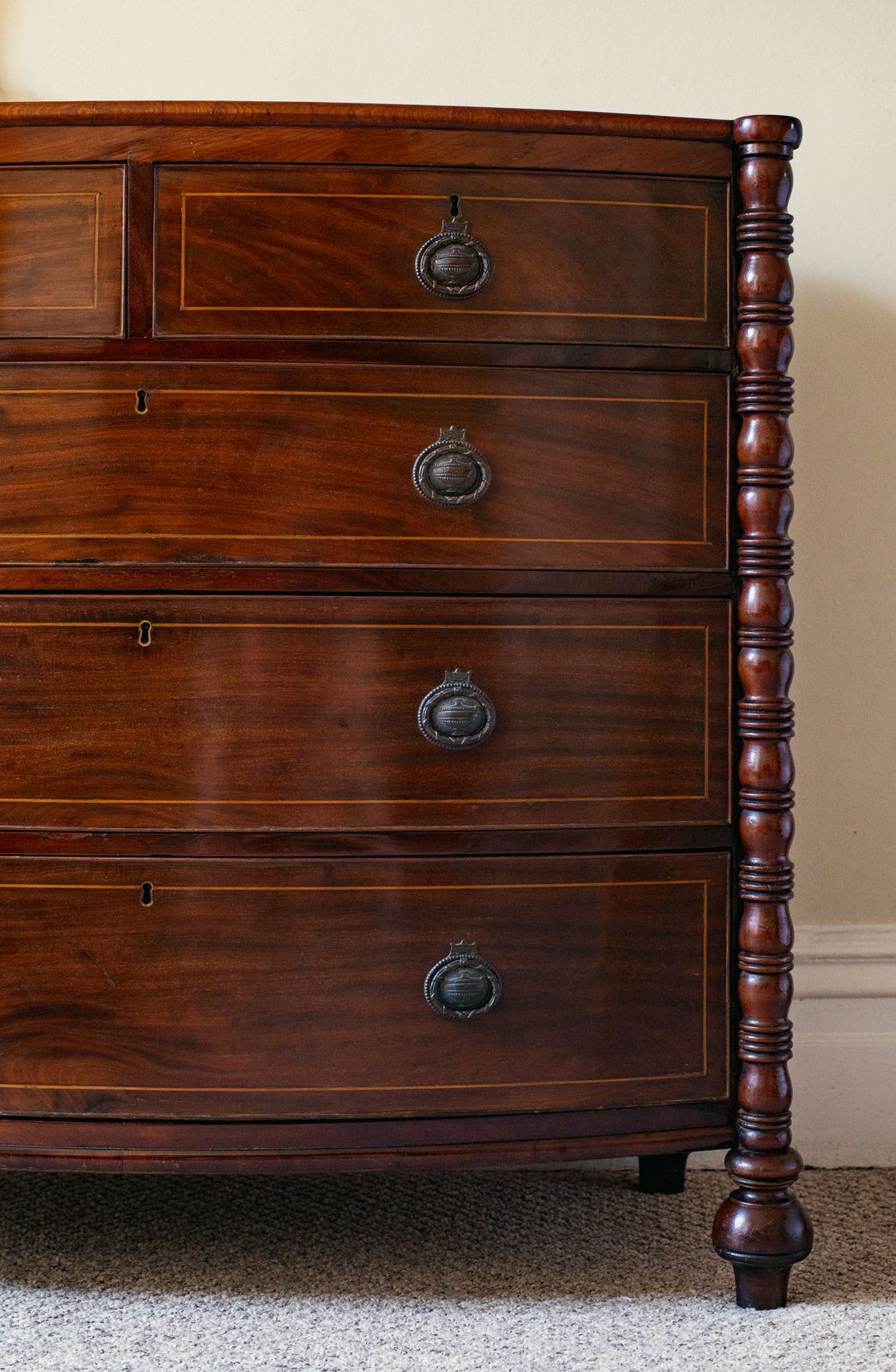 Mahogany Bow Front Chest Of Drawers By Jas Shoolbred & Co photo buy