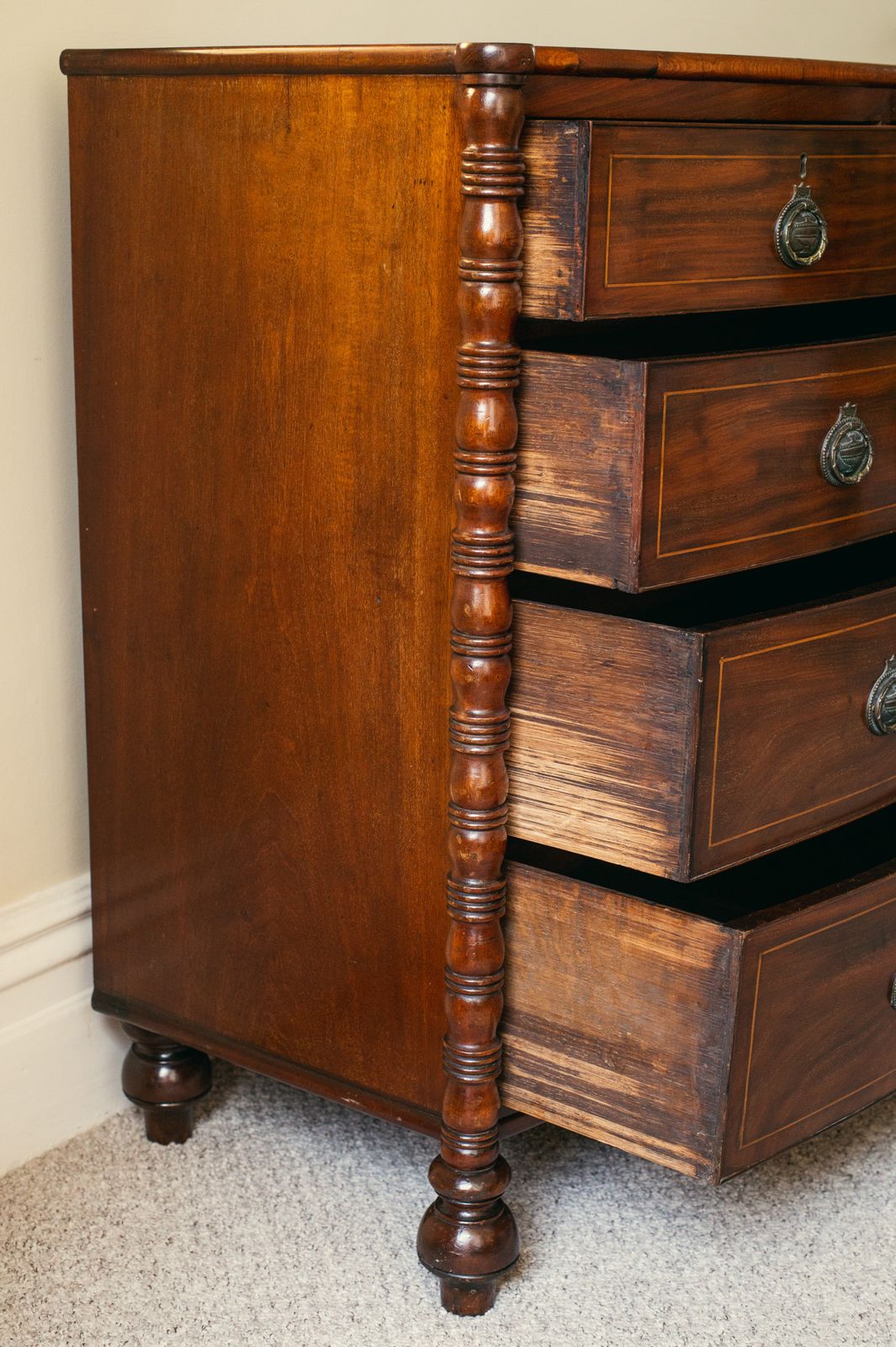 Mahogany Bow Front Chest Of Drawers By Jas Shoolbred & Co photo vintage