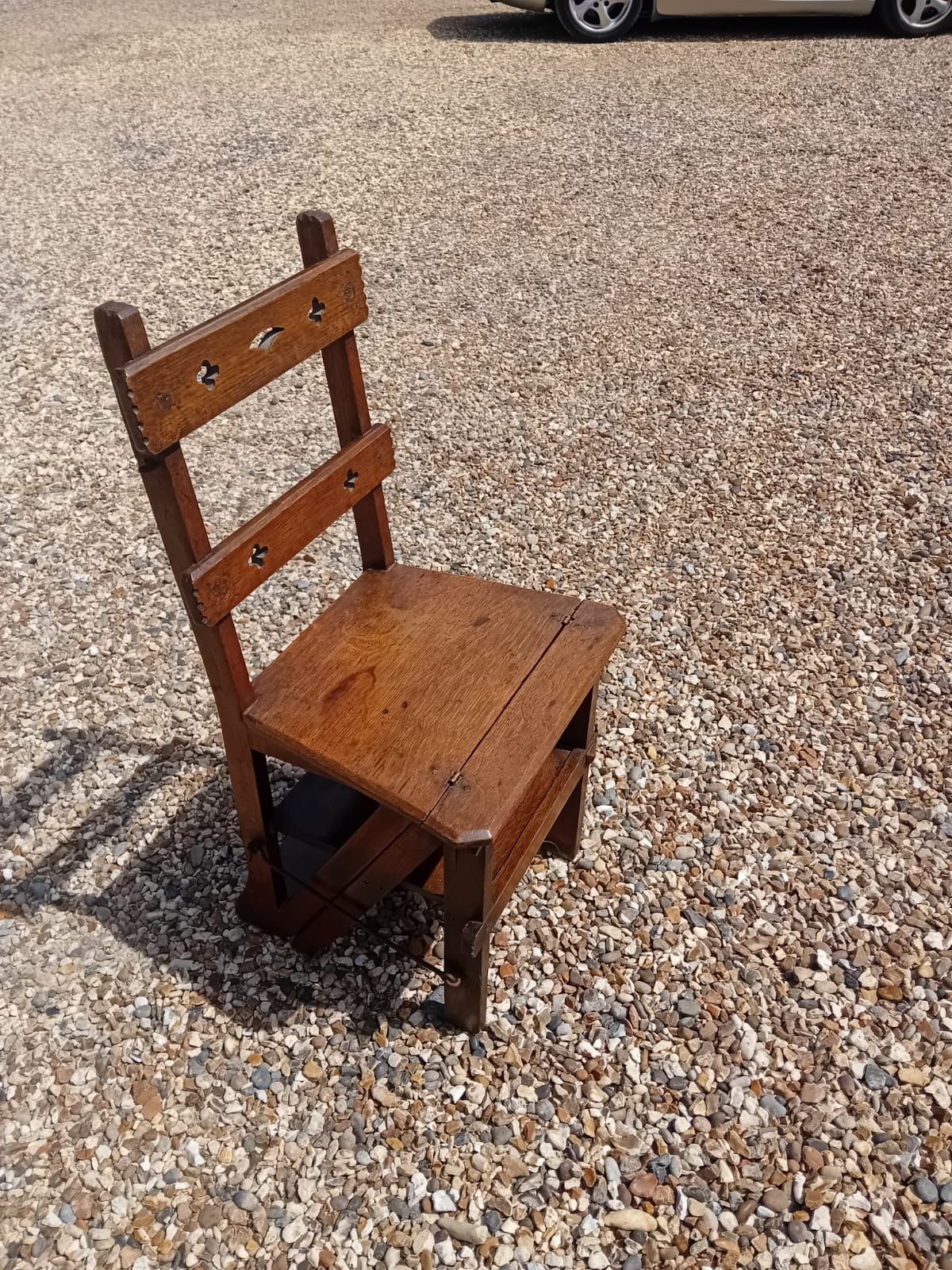 photo for sale A Late Victorian Arts & Crafts Oak Metamorphic Library Chair, C.1890–1910, With