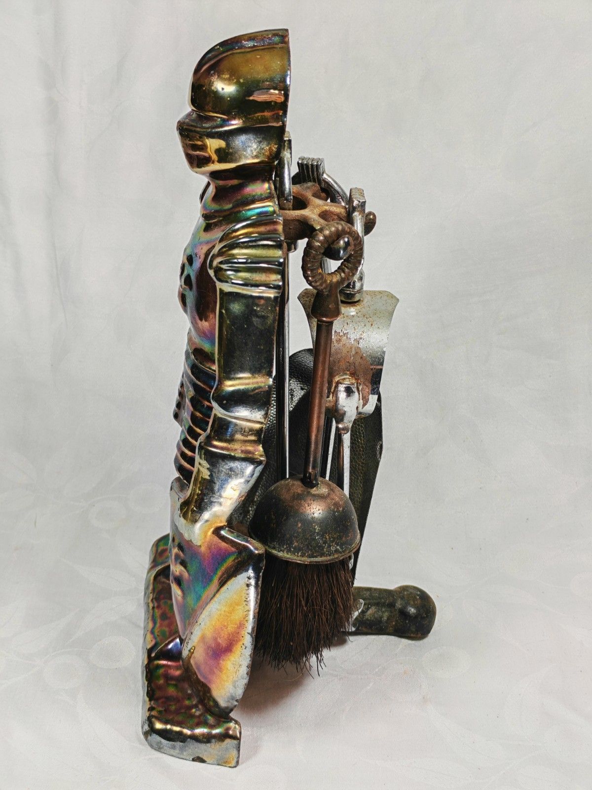 Vintage Iridescent Knight Fireside Companion Set Cast Iron Fireplace Tools photo Home Fixtures