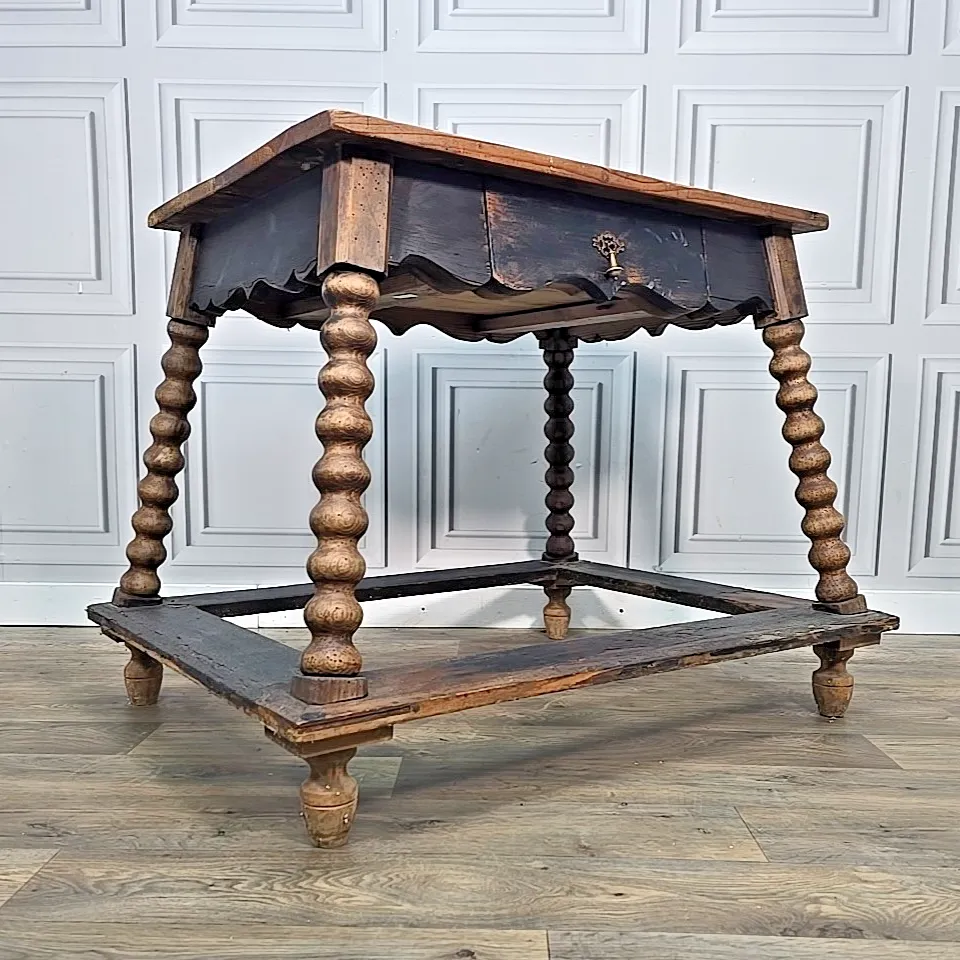 Antique Spanish Payment Table  Solid Wood Bankers Lamp Hall Drawer Bobbin Legs photo furniture