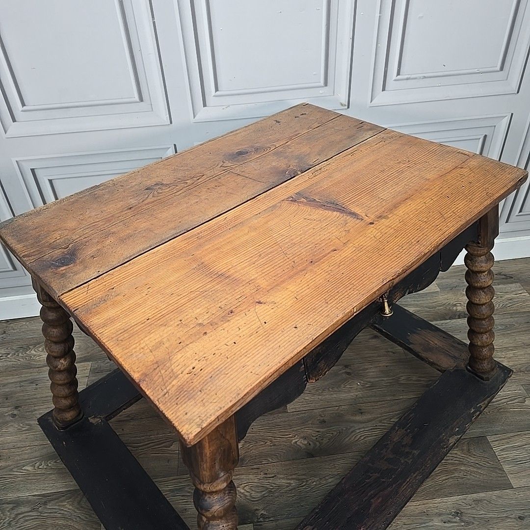 Antique Spanish Payment Table  Solid Wood Bankers Lamp Hall Drawer Bobbin Legs photo for sale