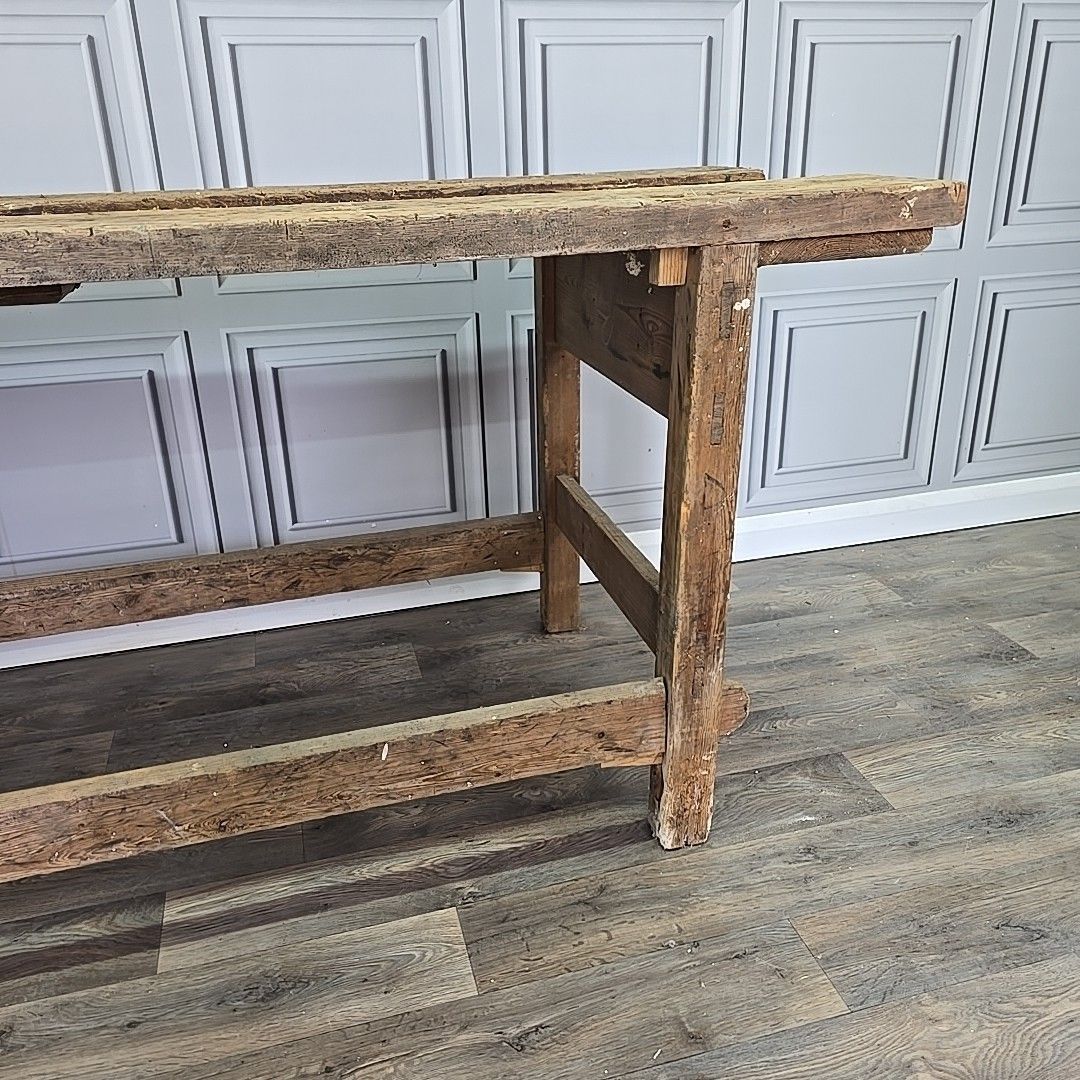 390.0 Vintage Industrial Wood Workbench – Rustic Table Kitchen Island Factory Antique photo