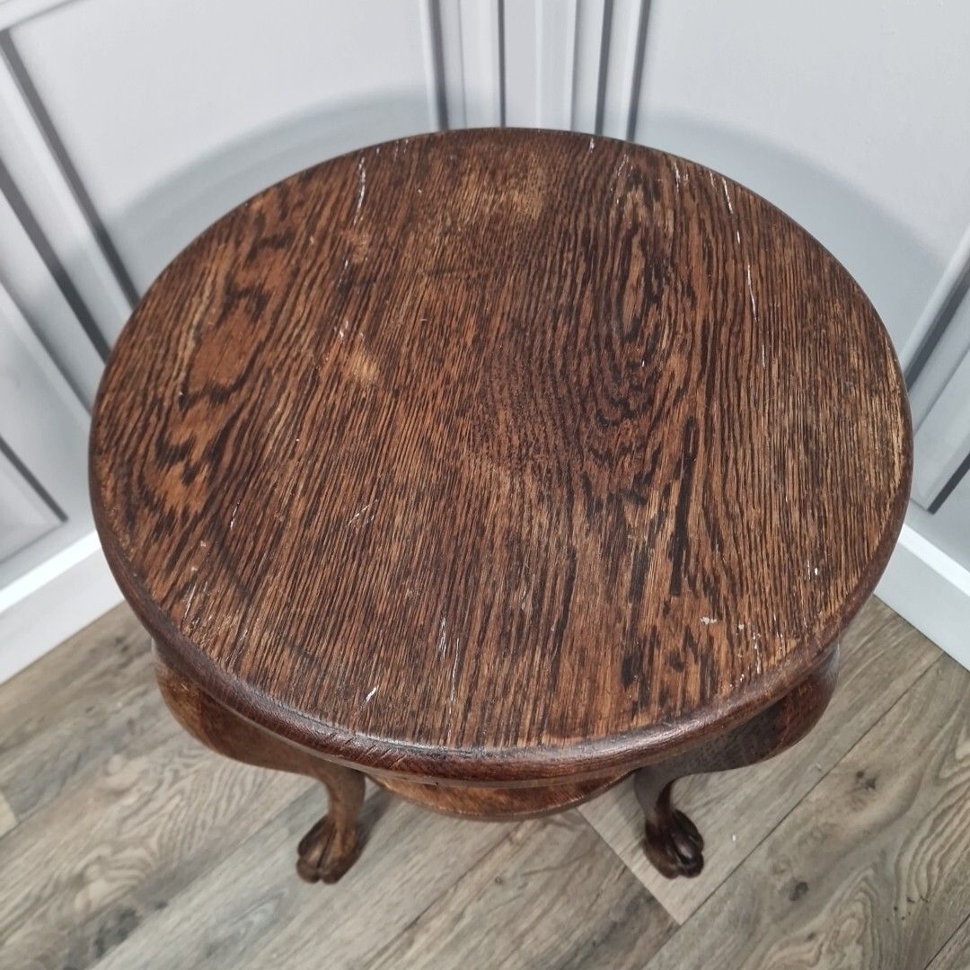 Antique Plant Stand Table Solid Wood Carved Round Animal Foot Wooden Torchere photo for sale