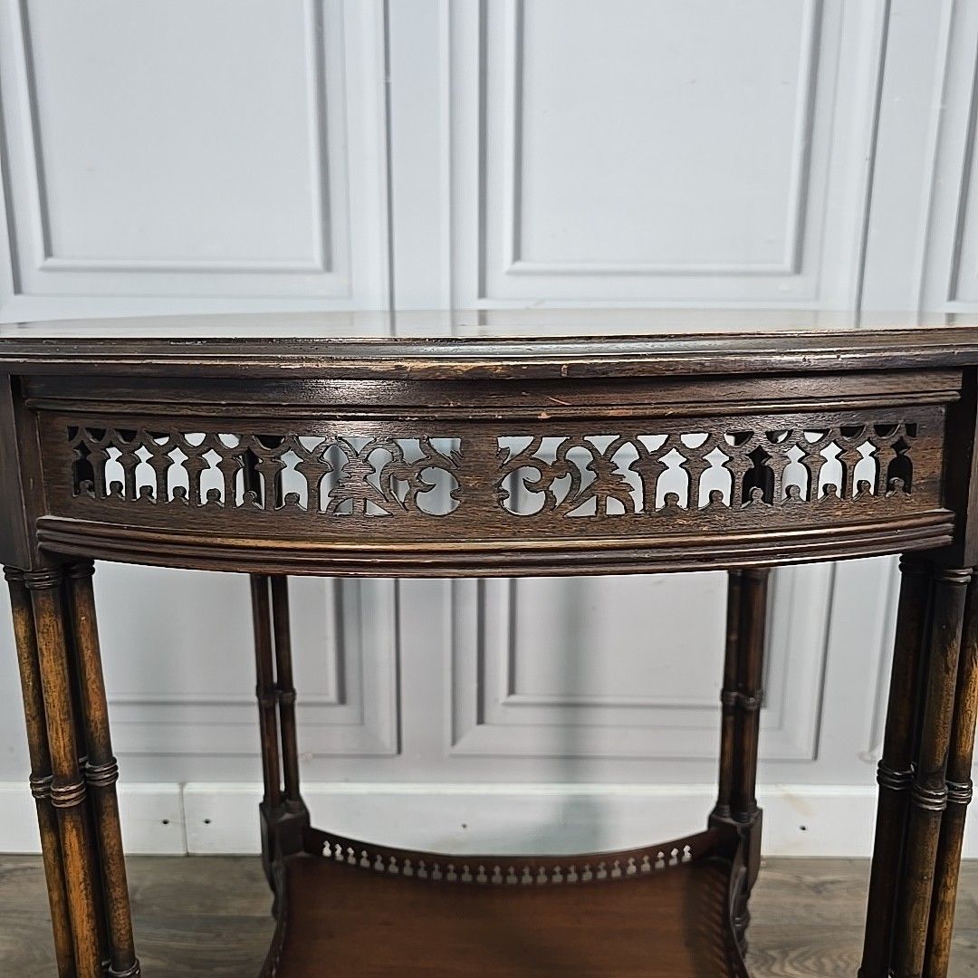 photo furniture Antique Mahogany Occasional Table – Faux Bamboo Aesthetic Wood Pierced Fretwork