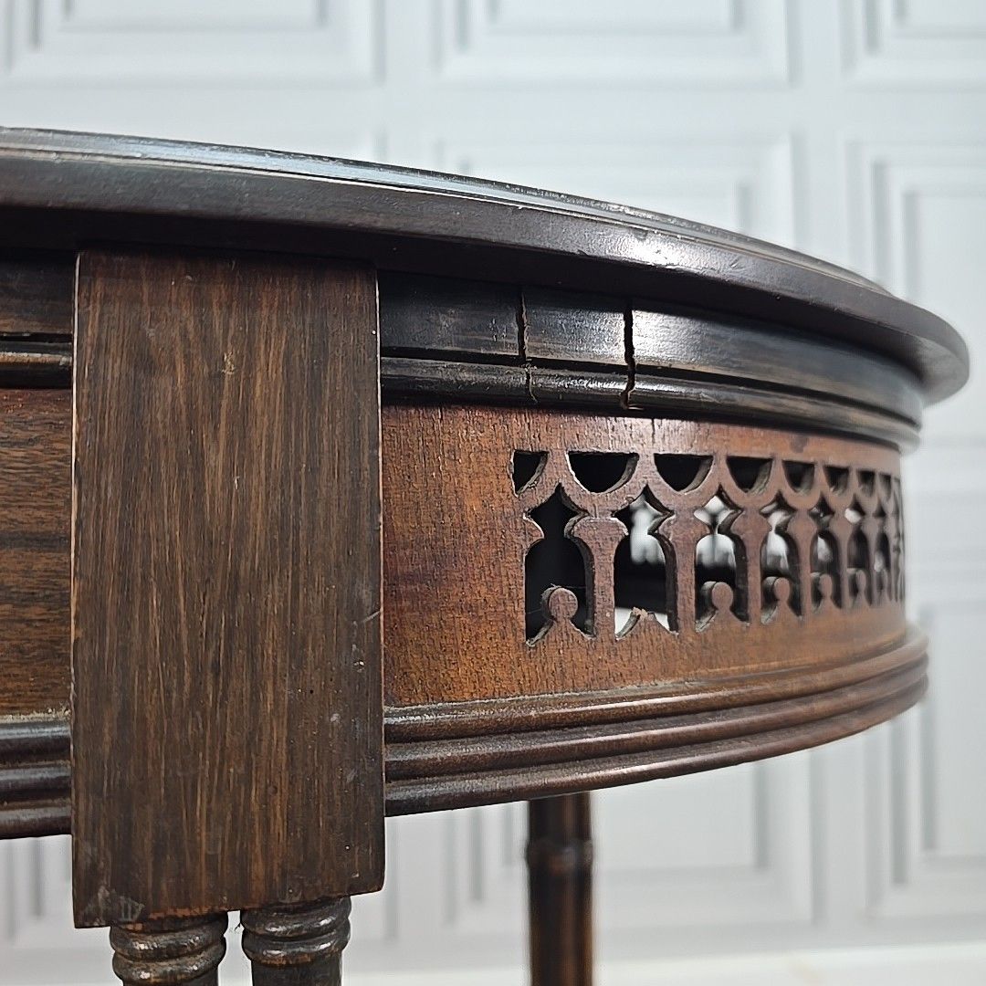 330.0 Antique Mahogany Occasional Table – Faux Bamboo Aesthetic Wood Pierced Fretwork photo
