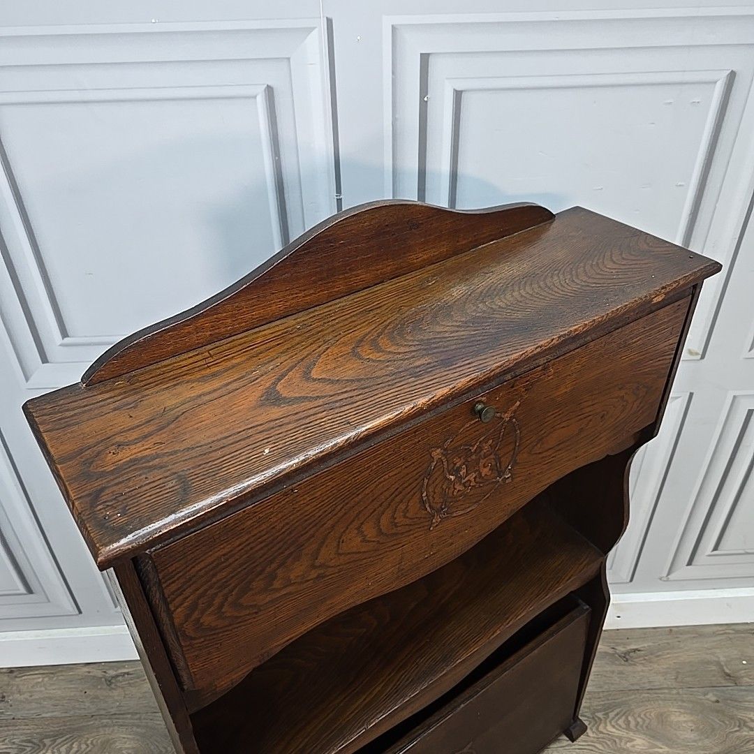 Antique Bureau Bookcase Letter Rack – Arts & Crafts Storage  Wooden Oak photo Furniture
