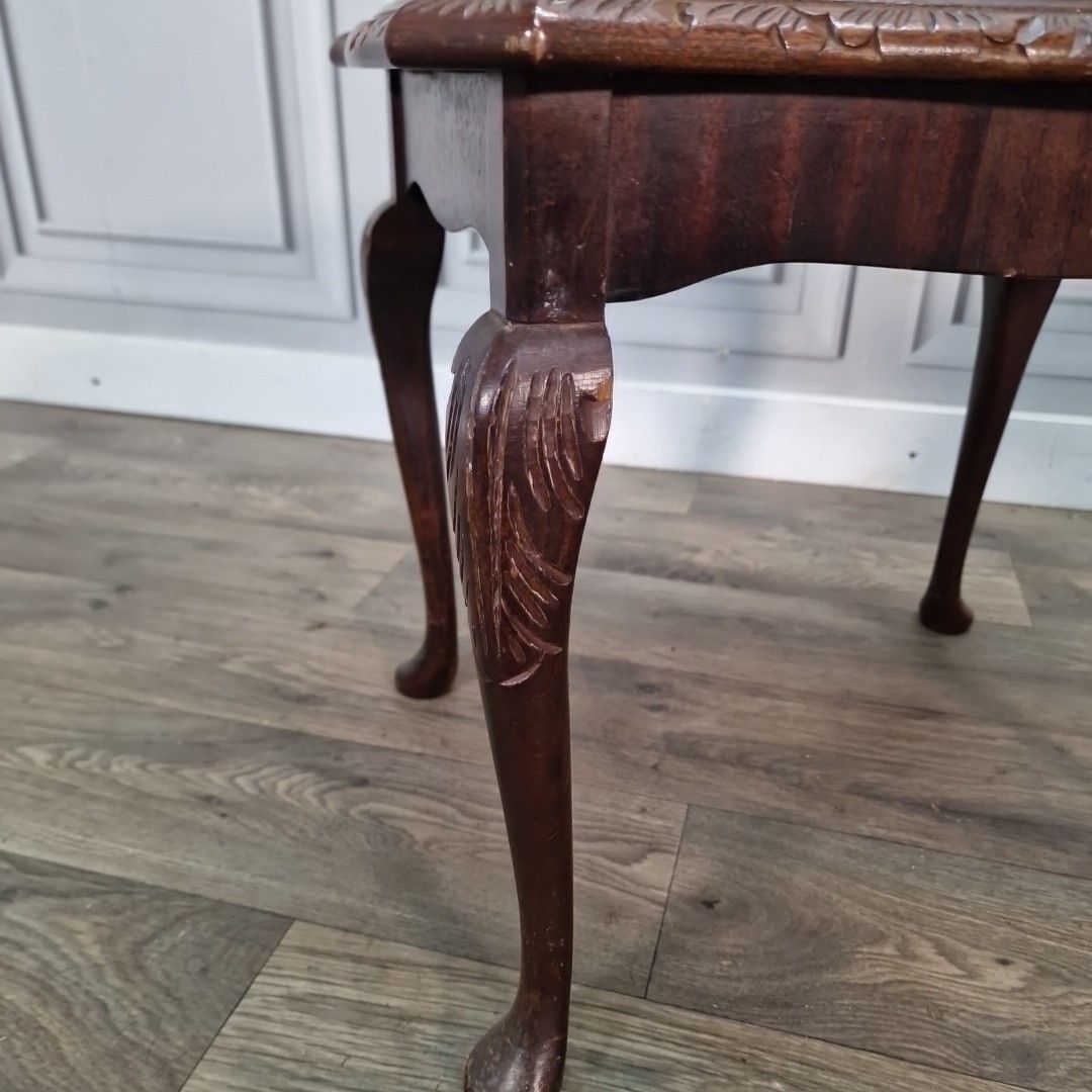 140.0 Pair Antique Style Tables Carved Wooden Side Bedside Cabriole Legs Glass Tops photo
