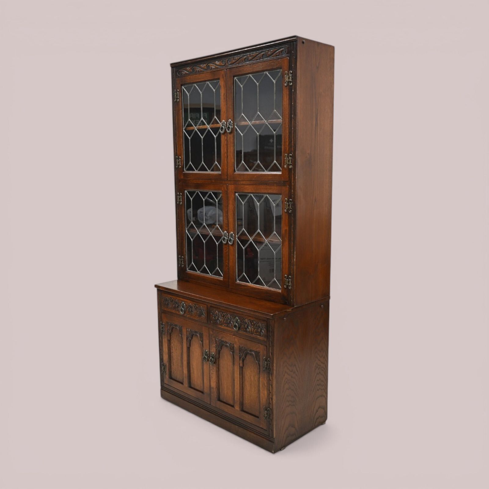 Old Charm Wall Unit Bookcase Display Drawers Tudor Brown Free Delivery* photo for sale