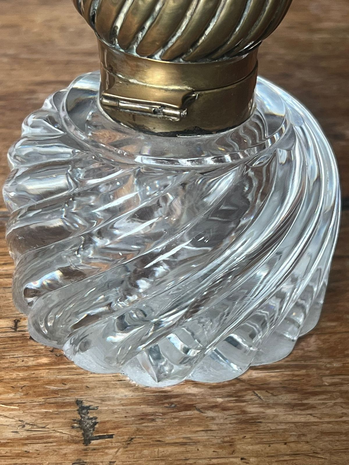 Antique French Baccarat Crystal And Brass Inkwell photo vintage