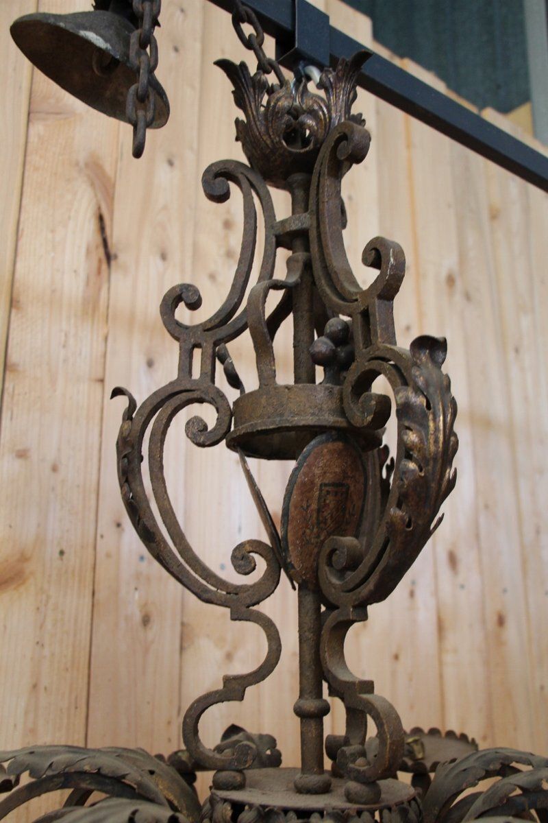 19th Century Wrought Iron Chandelier With Coat Of Arms photo 2602.0
