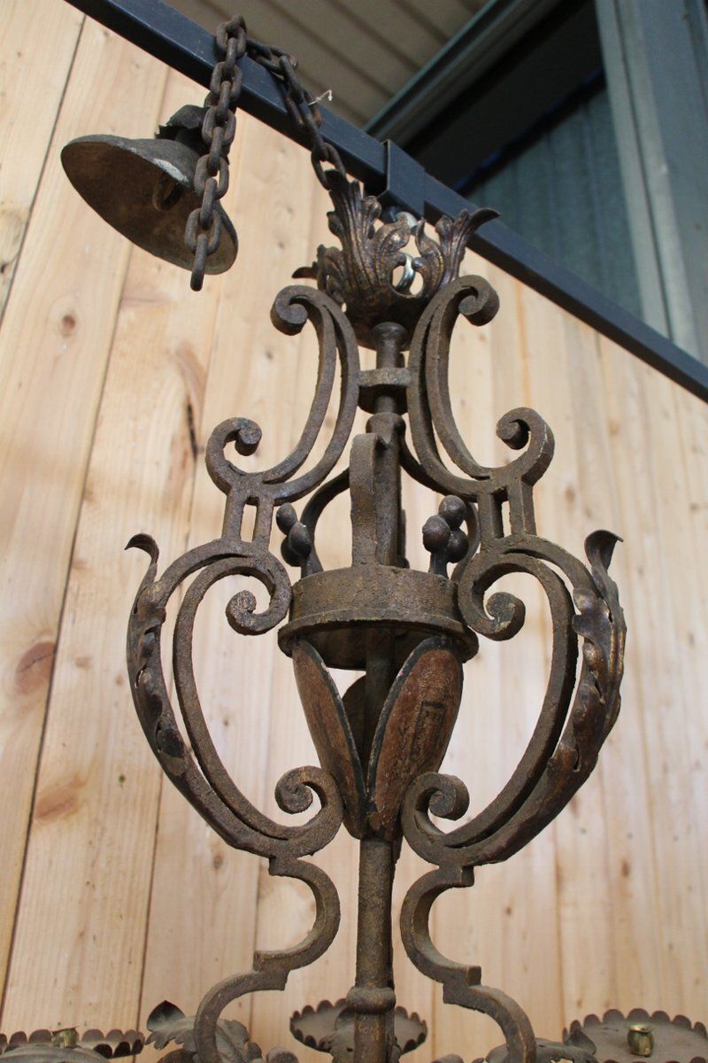 photo furniture 19th Century Wrought Iron Chandelier With Coat Of Arms