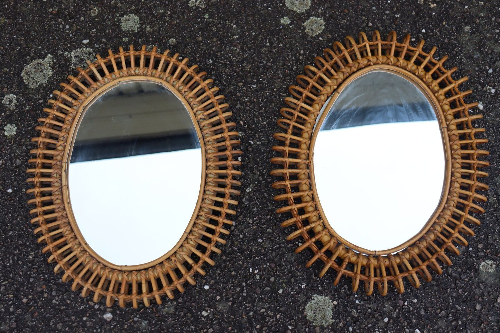 Rattan Mirrors Attributed To Franco Albini, Italy, 1950s 1960s, Set Of 2