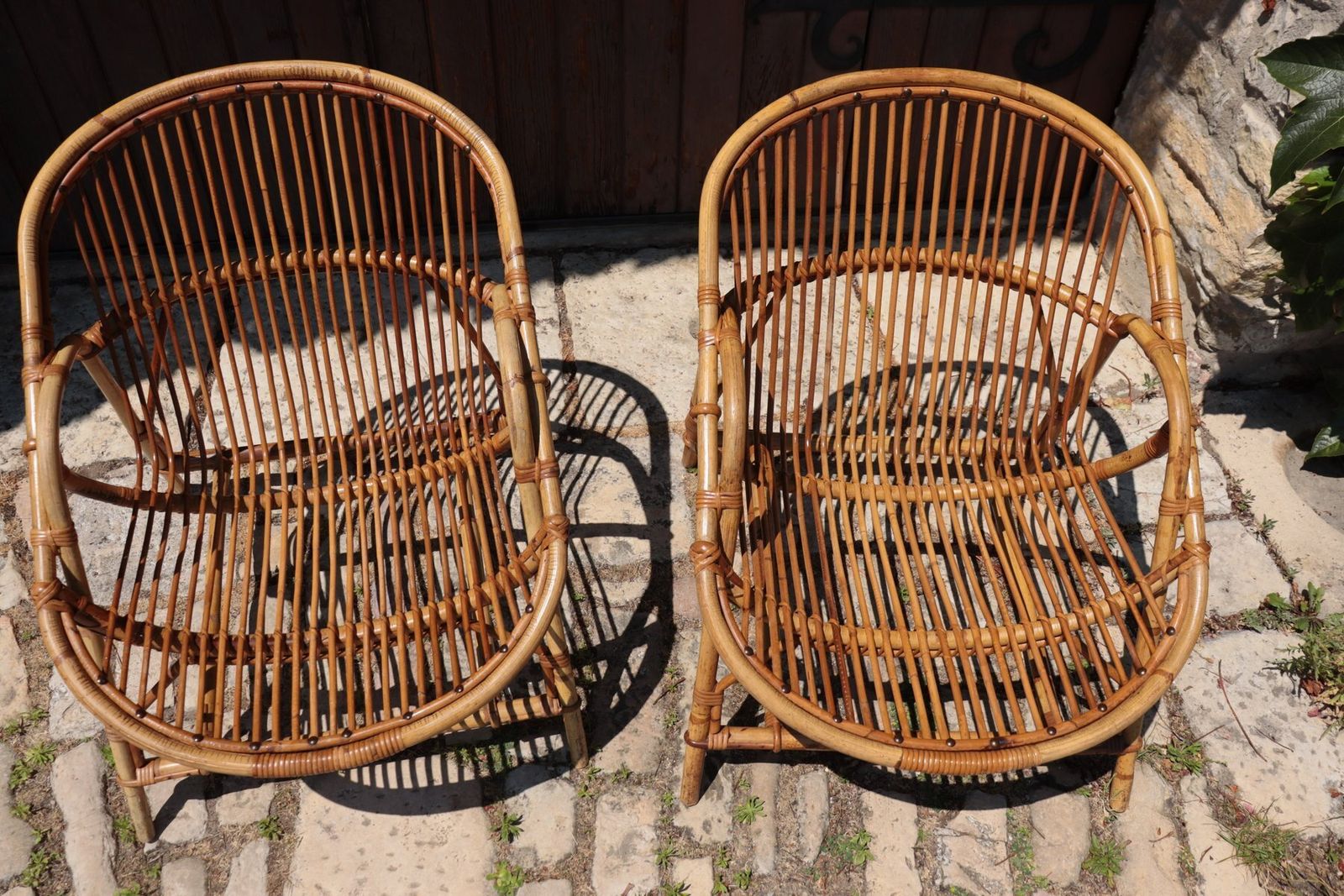Set Of Rattan Armchairs By Audoux Minet, 1950 photo furniture
