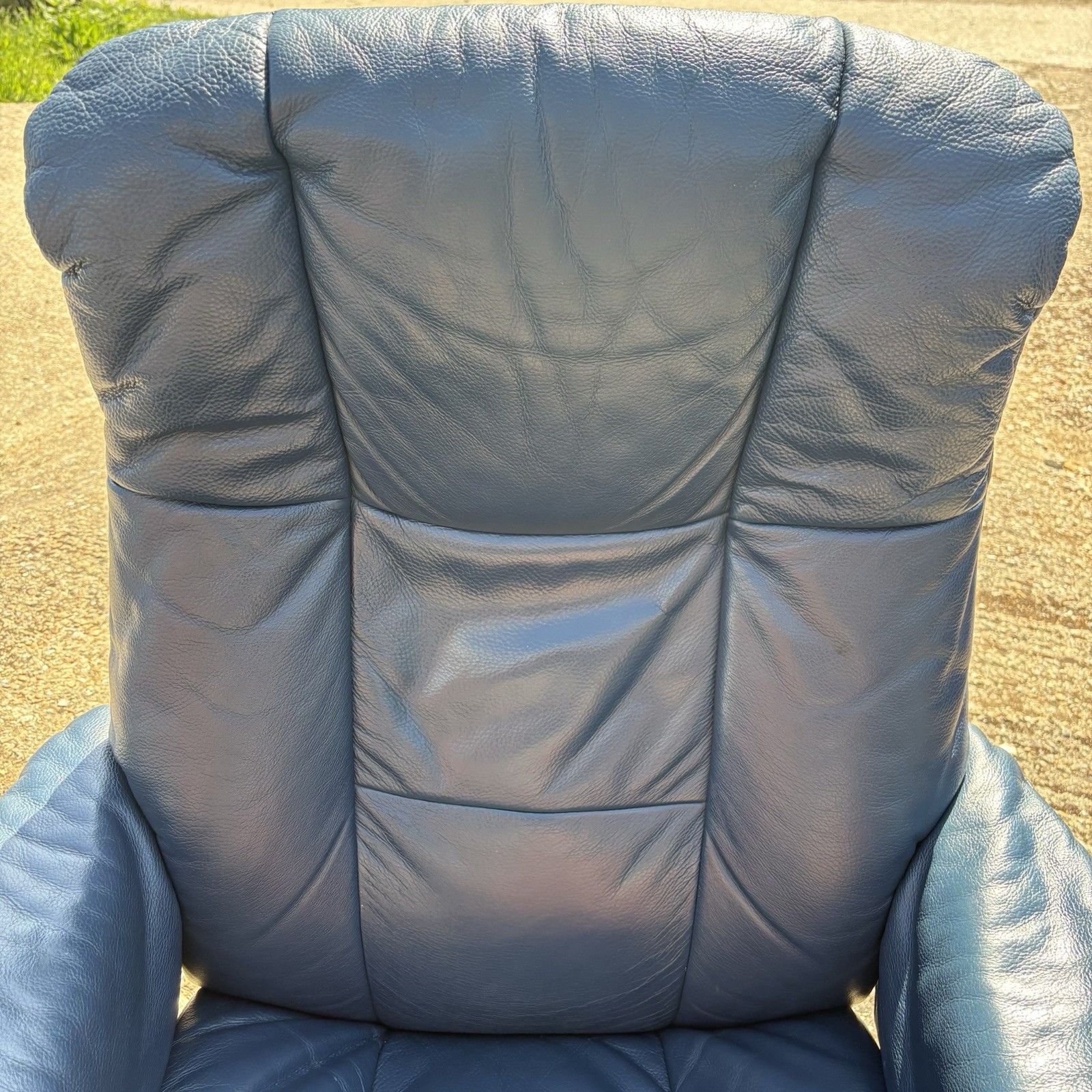 photo for sale Pair Blue Leather Ekornes Stressless Windsor Teak Frame Recliner Chairs & Stool