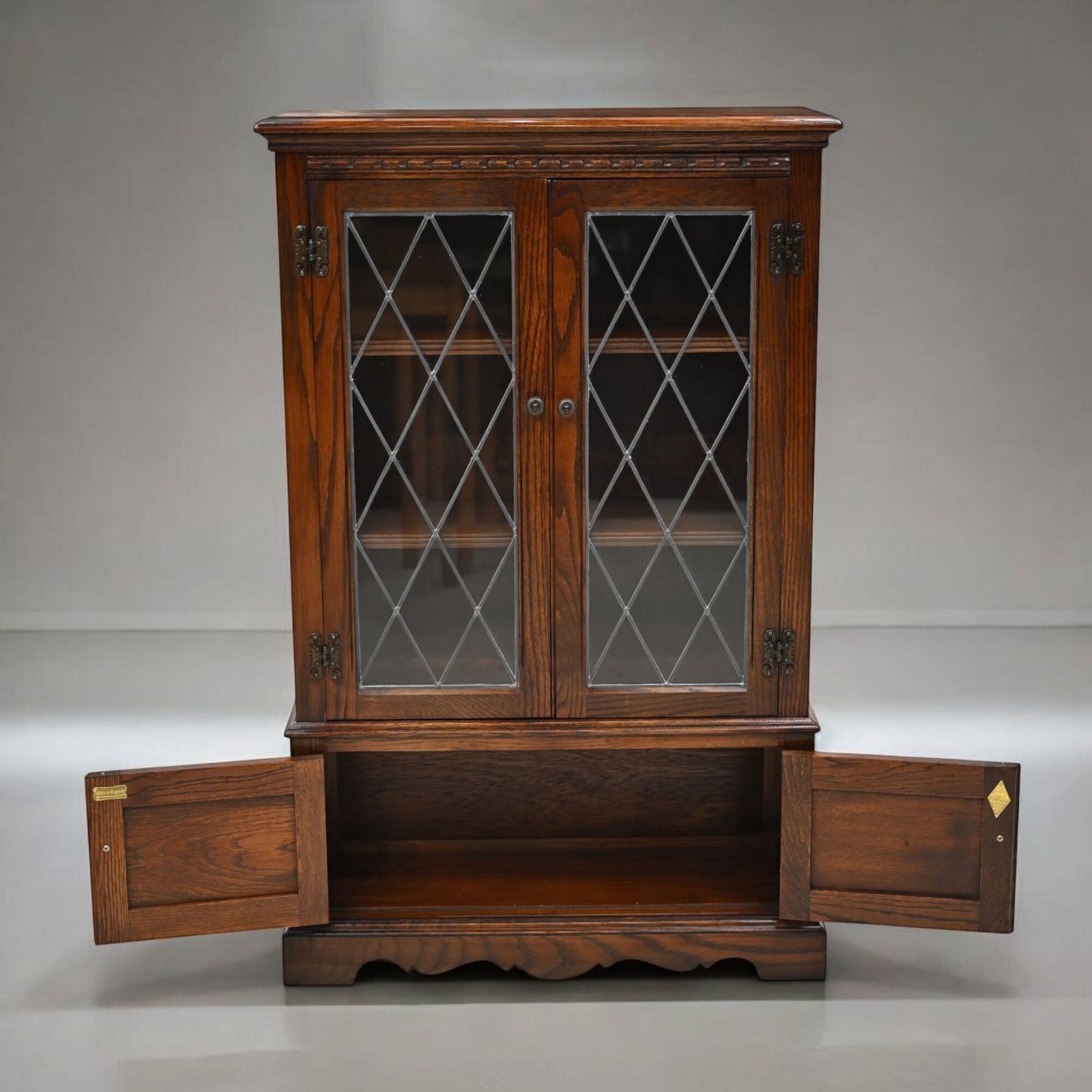 Old Charm Glazed Bookcase Shelves Tudor Brown Free Uk Delivery