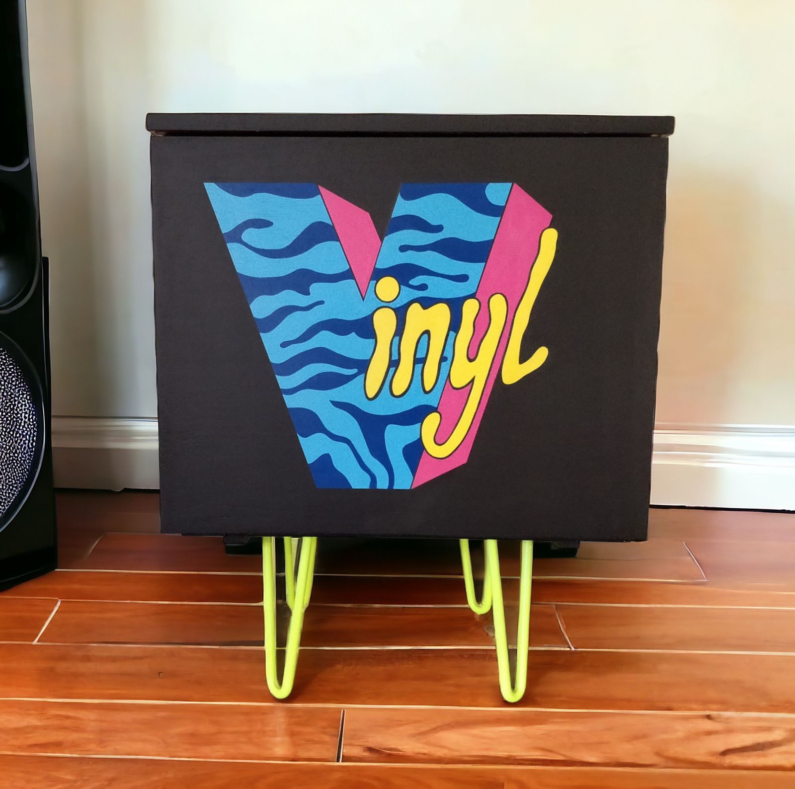 Mid Century Elliot's Of Newbury Hand Painted Teak Vinyl Record Cabinet