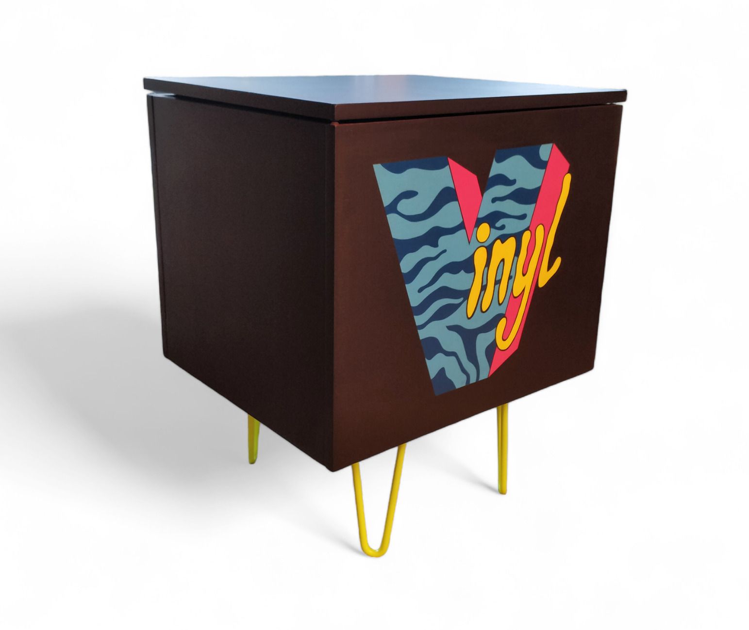 Mid Century Elliot's Of Newbury Hand Painted Teak Vinyl Record Cabinet photo furniture