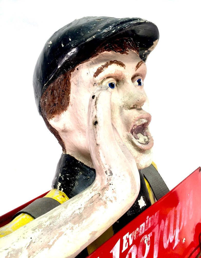 Life Size Antique Advertising Display – 1970s Evening Telegraph Paper Boy photo vinterior