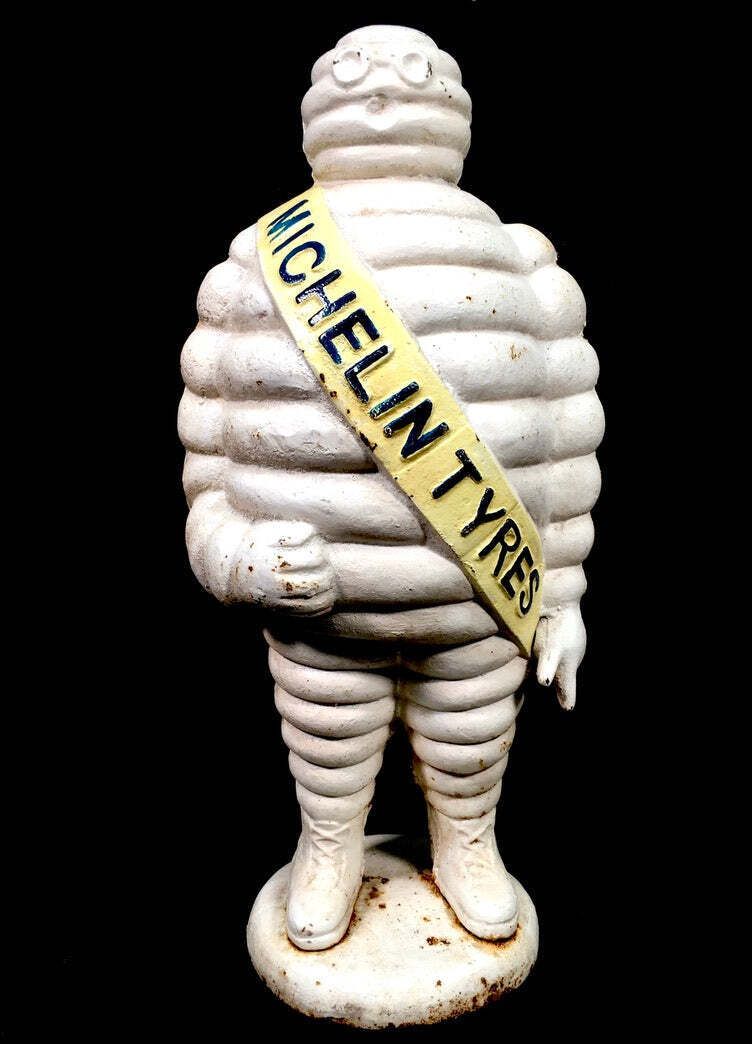 Antique Advertising 1940s Original Cast Iron Garage Michelin Man Bibendum Statue photo Art