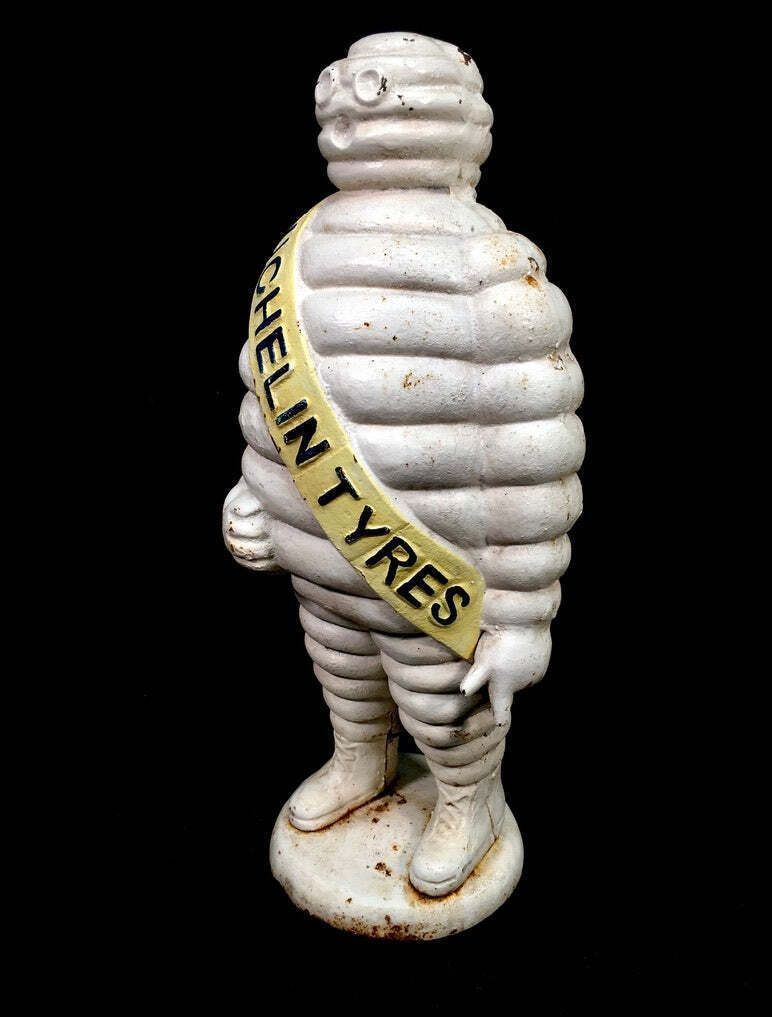 Antique Advertising 1940s Original Cast Iron Garage Michelin Man Bibendum Statue photo vinterior