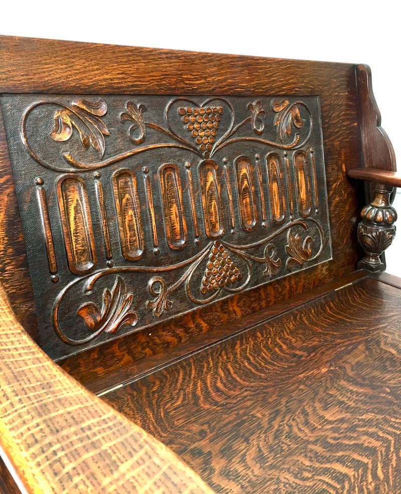Antique Early 20th Century Oak Entrance Hall Monks Bench / Storage Seat photo furniture