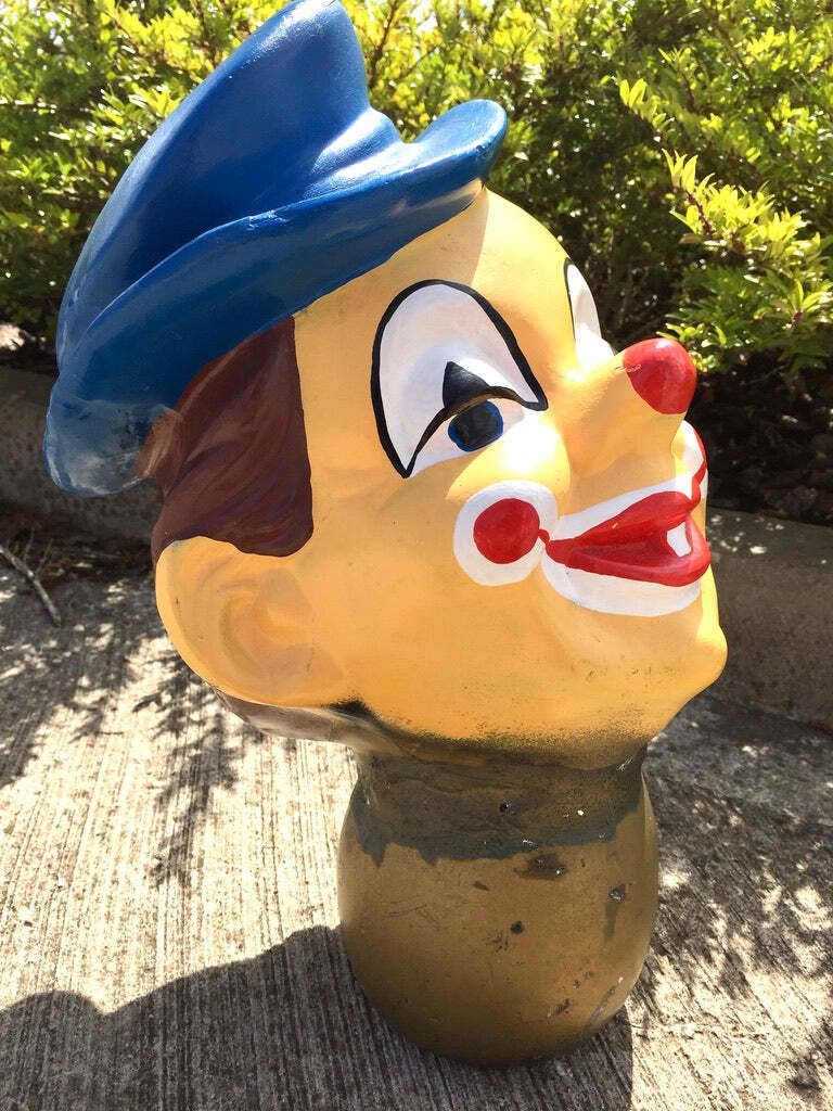 Vintage 20th Century Hand Painted Whimsical Clown Head / Large Circus Sculpture photo furniture