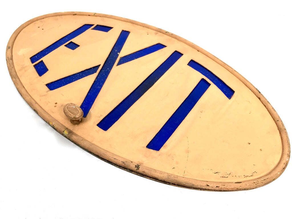 Antique Art Deco Reclaimed / Salvaged Building / Door Exit Sign / Blue C.1930 photo for sale