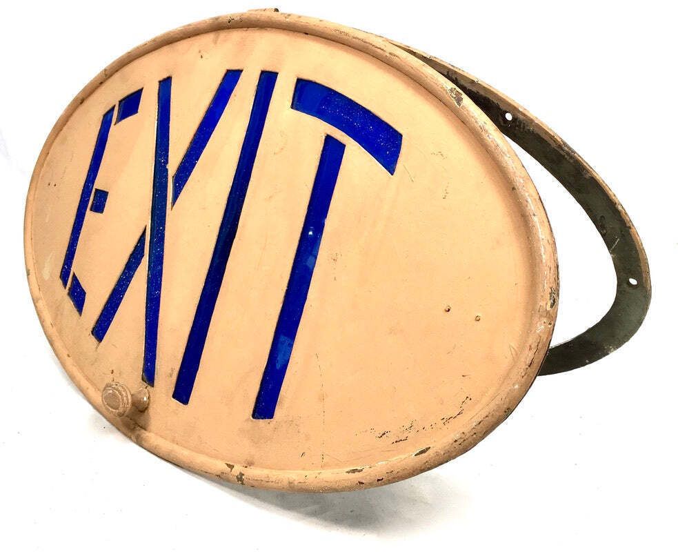 Antique Art Deco Reclaimed / Salvaged Building / Door Exit Sign / Blue C.1930 photo buy