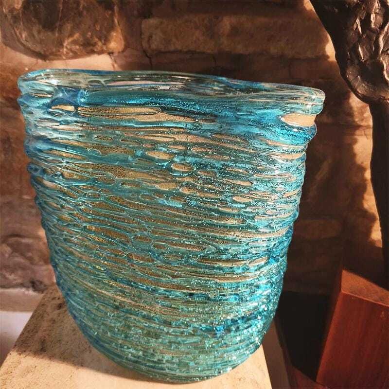 Mid Century Stunning Vase In Hand Worked Murano Glass By Sergio Costantini With The Rare Original Certificate. Made In Murano, Italy. photo for sale
