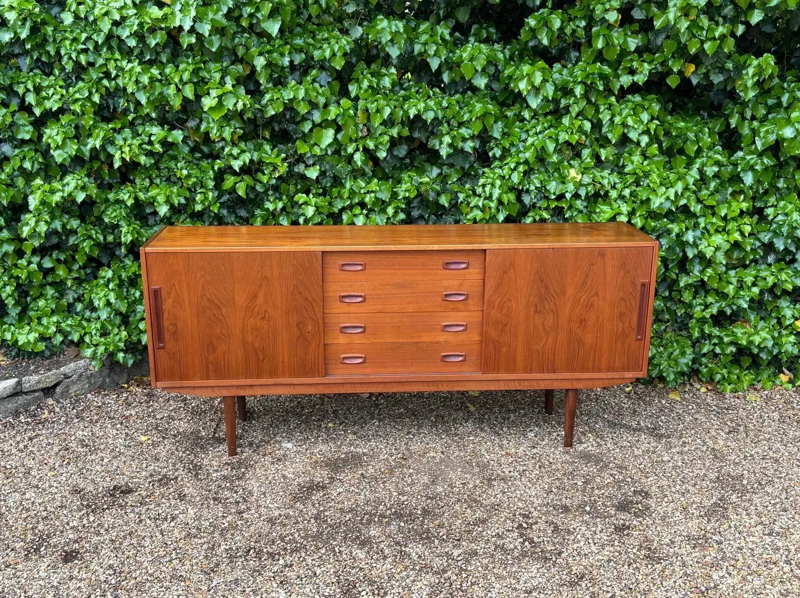 Danish Teak Mid Century Sideboard With Sliding Doors By Clausen And Son