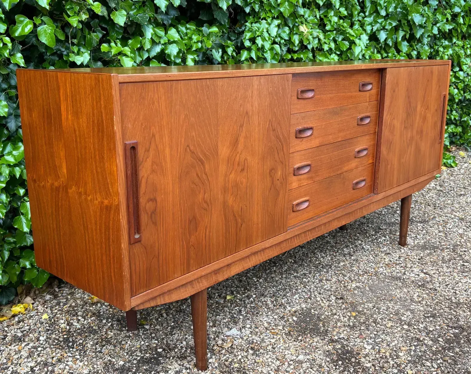 Danish Teak Mid Century Sideboard With Sliding Doors By Clausen And Son photo vintage