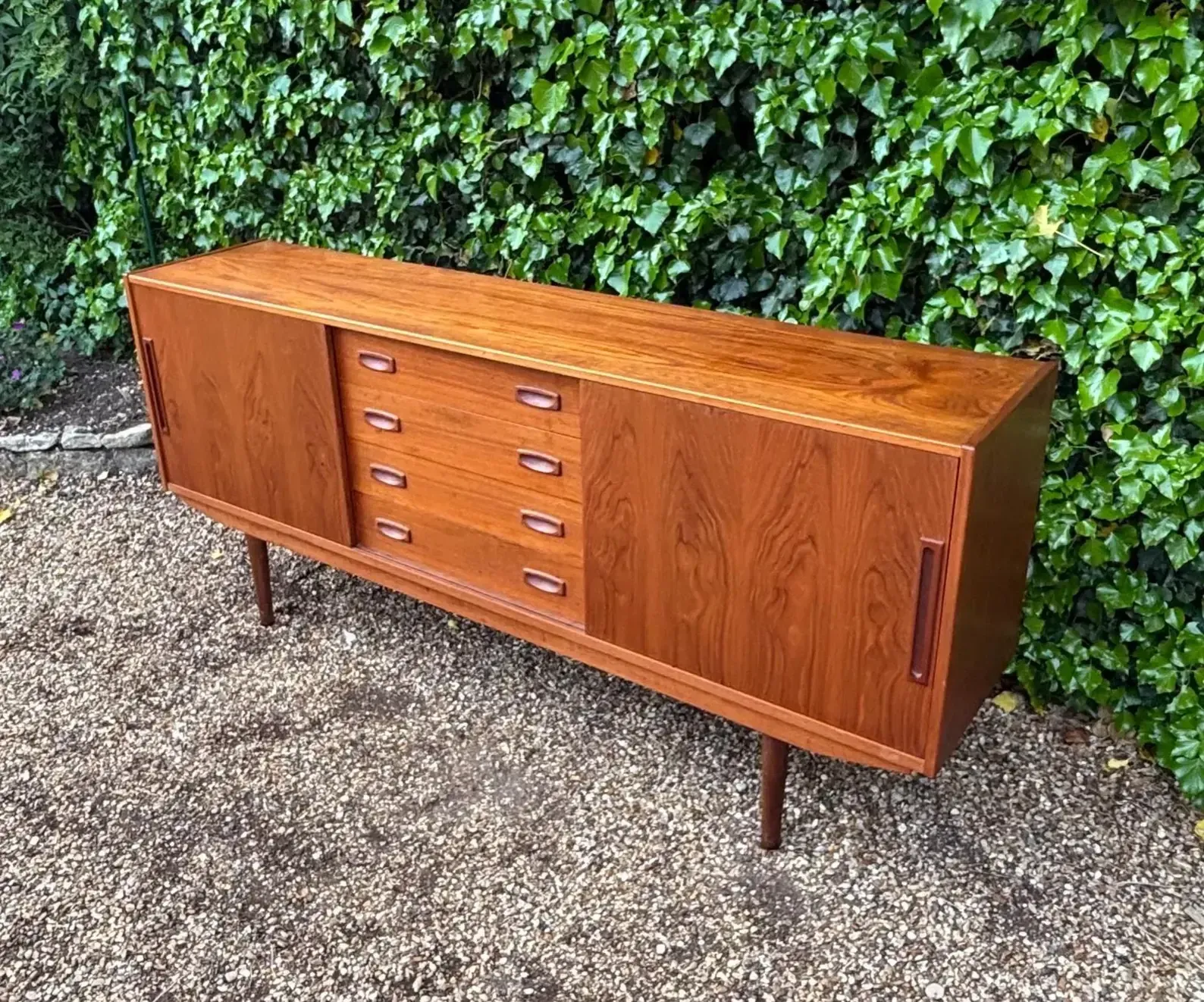 photo vinterior Danish Teak Mid Century Sideboard With Sliding Doors By Clausen And Son