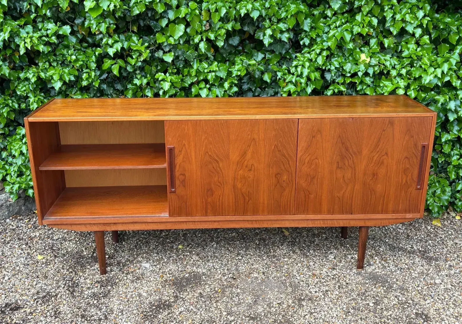 photo buy Danish Teak Mid Century Sideboard With Sliding Doors By Clausen And Son