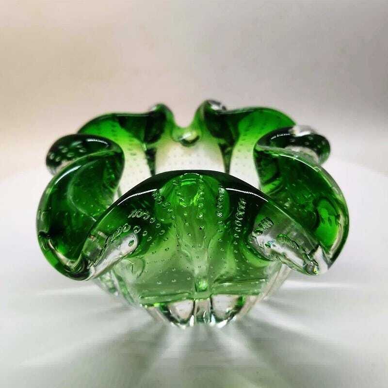 Grand cendrier ou vide-poche en verre de Murano à bulle d'air, années 1950, Italie. photo 244.0