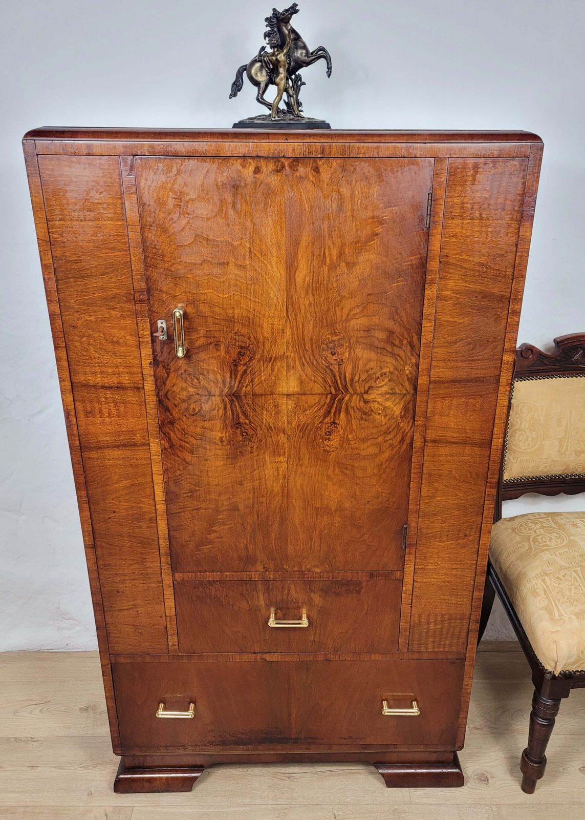Vintage Walnut Tall Boy Art Deco Mid Century Lock And Key Delivery Available