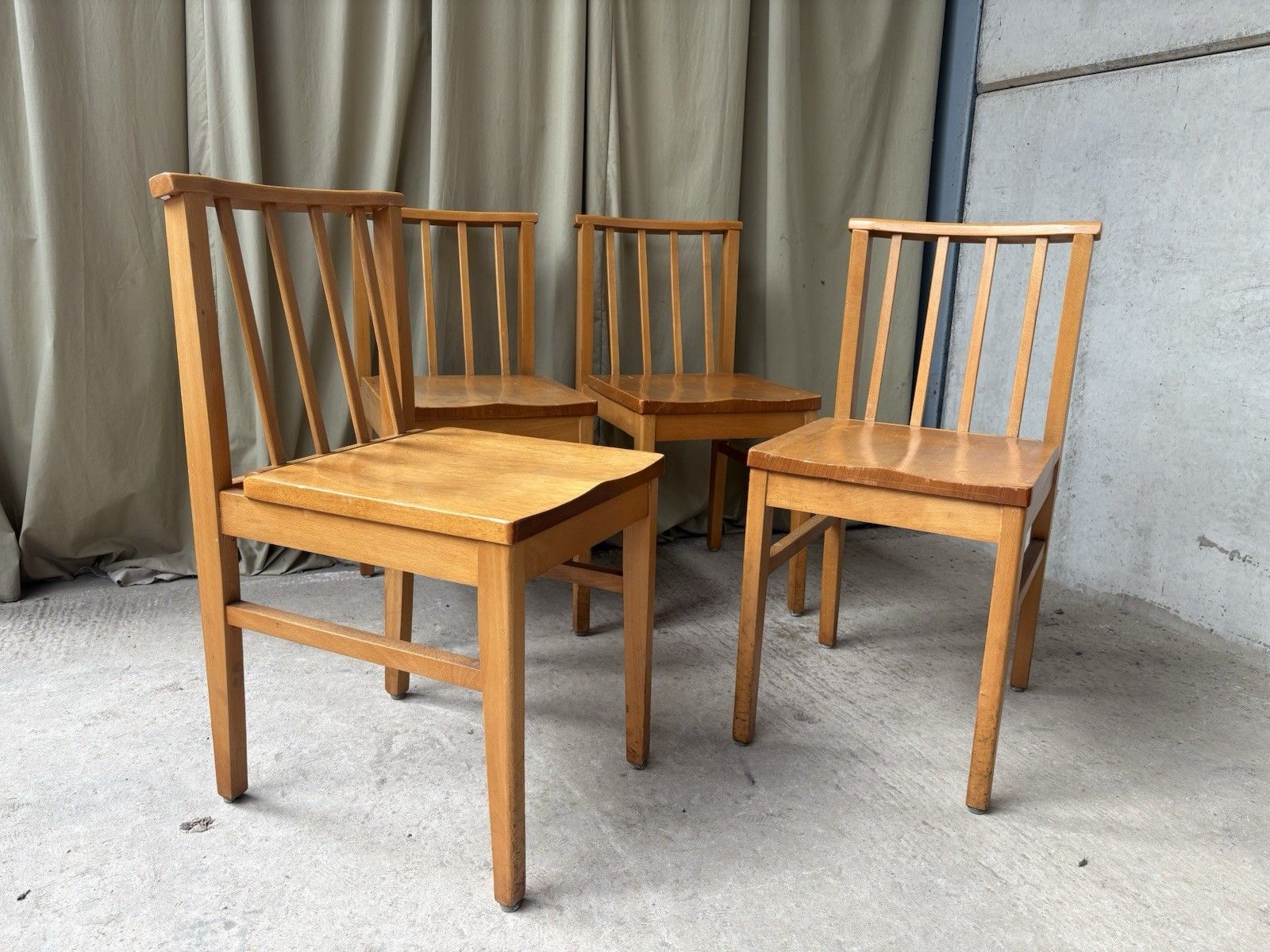Vtg Mid Century Set Of 4 Solid Beech Church Dining Chairs Scandi Danish R1198 photo for sale
