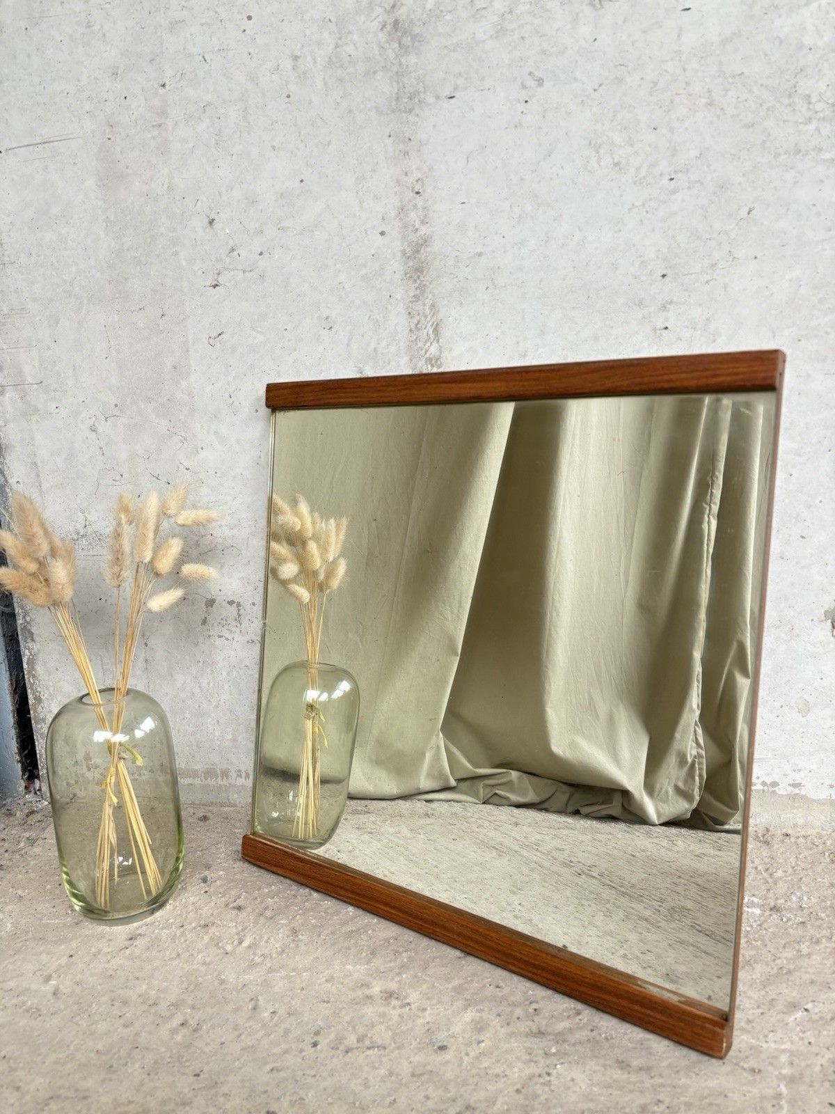 Vtg Mid Century Teak Wall Hallway Mirror Retro Danish R1171