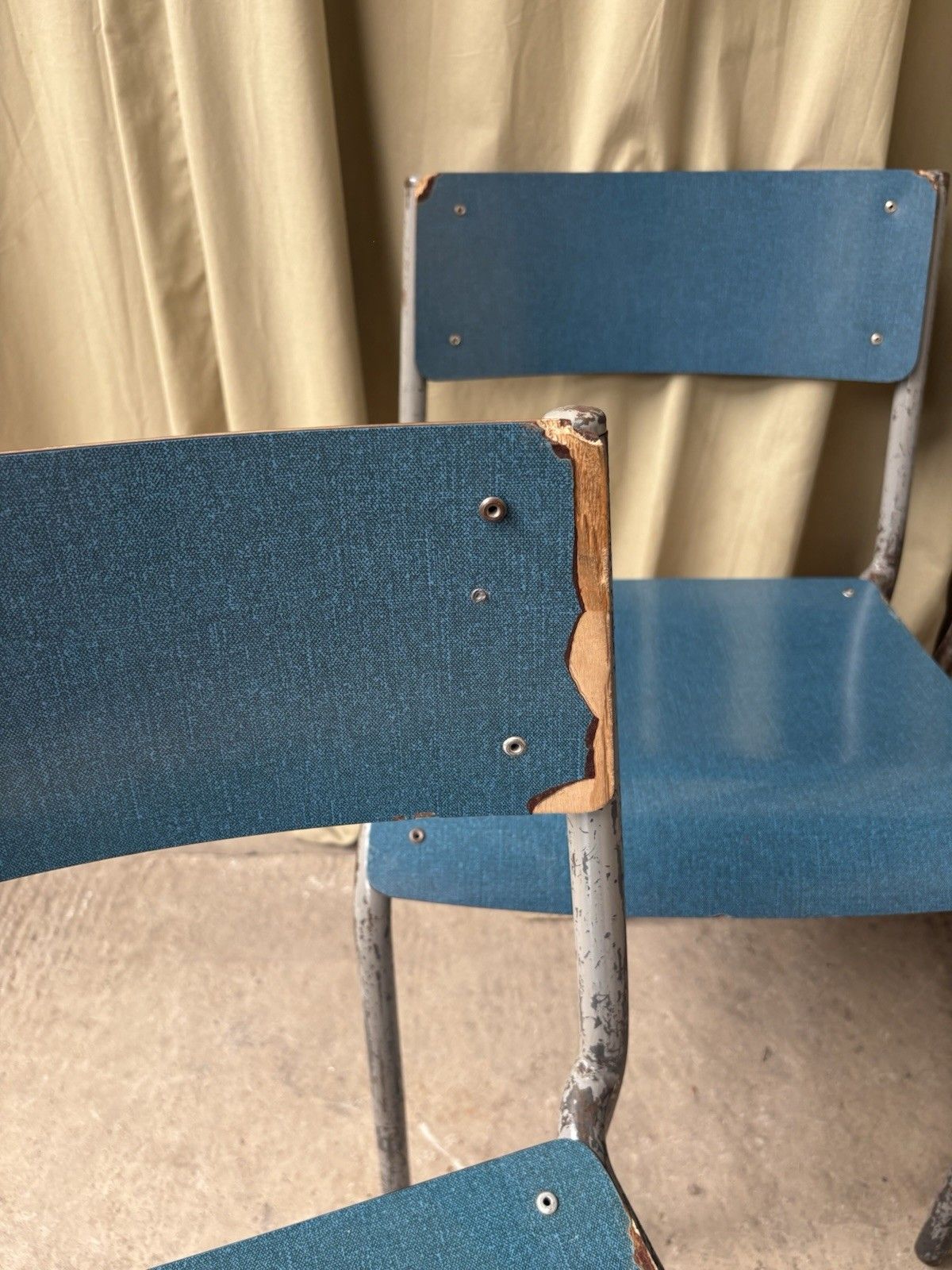 Vtg Mid Century Industrial Metal Set Of 4 Stacking Dining Chairs Retro R1197 photo 185.0