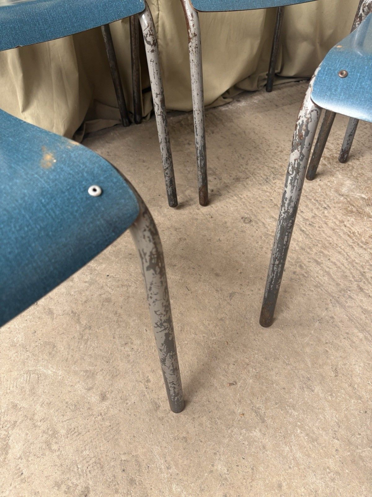Vtg Mid Century Industrial Metal Set Of 4 Stacking Dining Chairs Retro R1197 photo buy