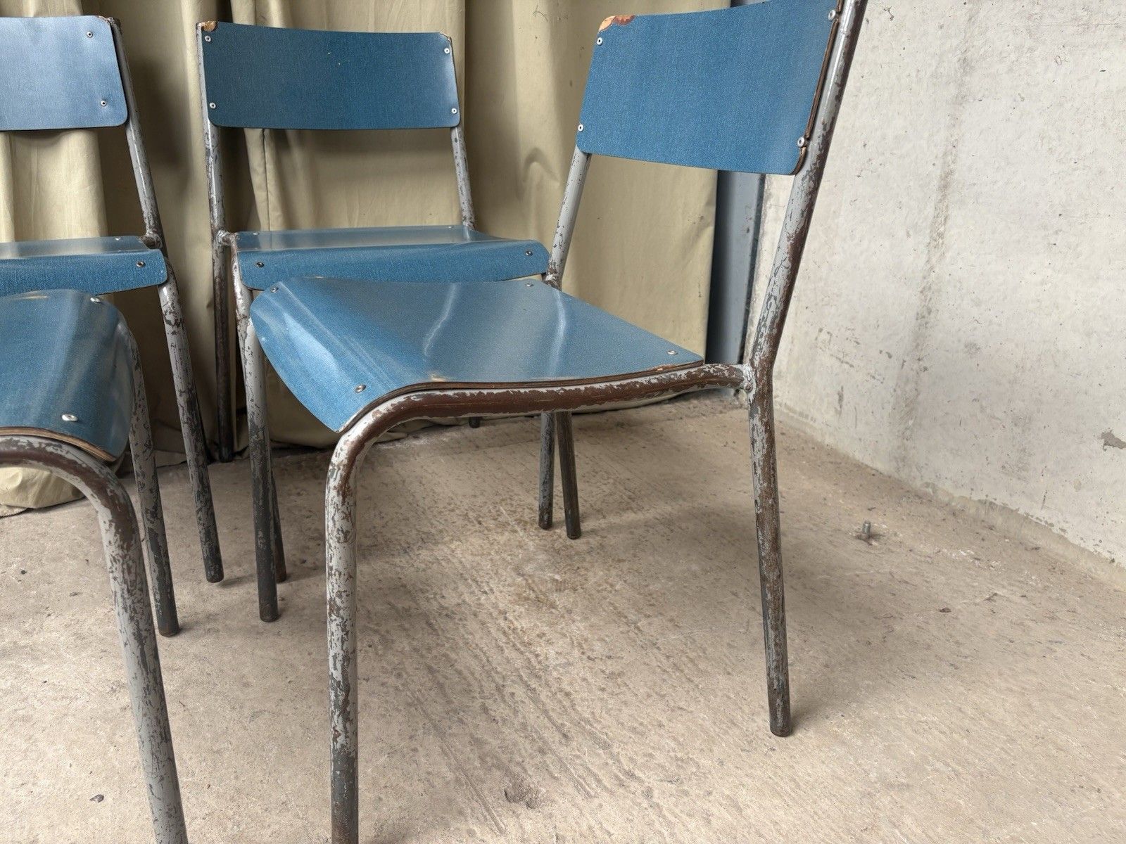 185.0 Vtg Mid Century Industrial Metal Set Of 4 Stacking Dining Chairs Retro R1197 photo
