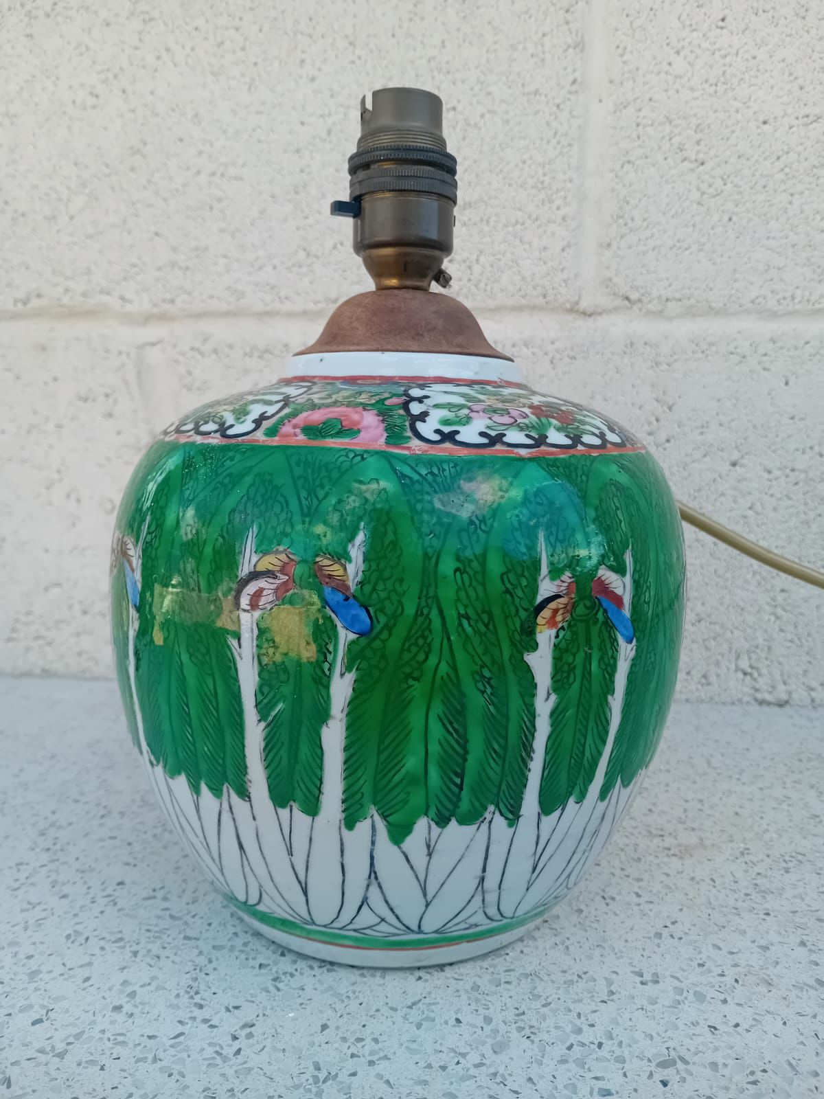 Chinese Famille Verte Style Porcelain Ginger Jar Lamp Base, Hand Painted Birds & photo 125.0