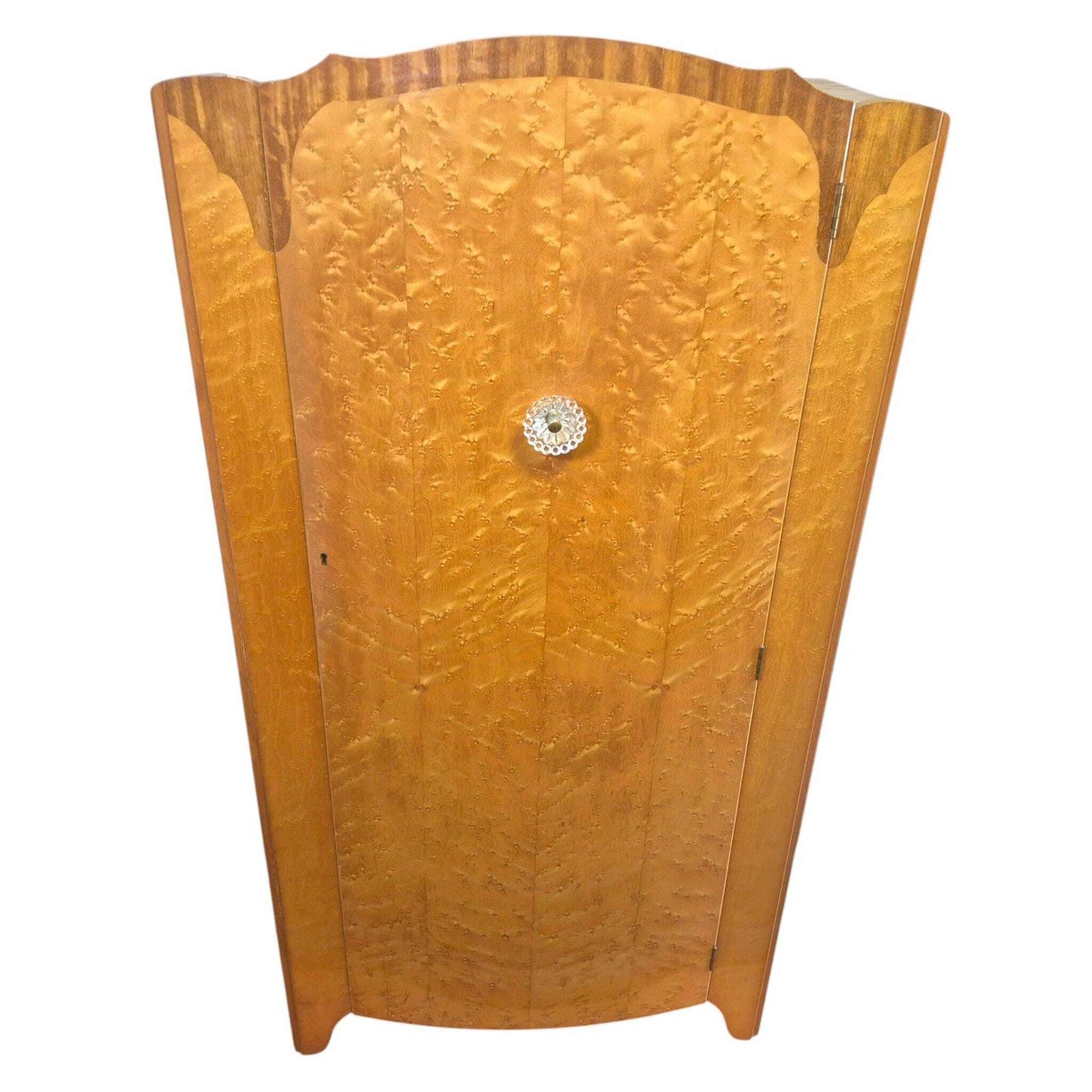 Rare Harris Lebus Burr Walnut Wardrobe, Art Deco Vintage Bedroom Cupboard, Lockable Single Wardrobe With Glass Handle photo for sale