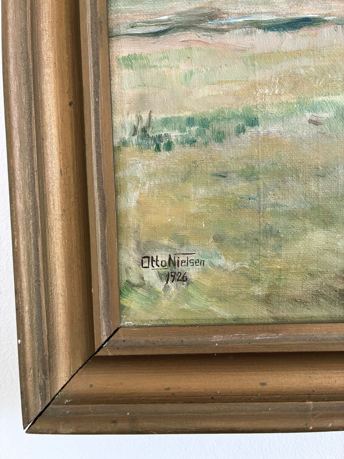 Antiek gesigneerd landschapsschilderij in olieverf – Landelijke voorstelling photo furniture